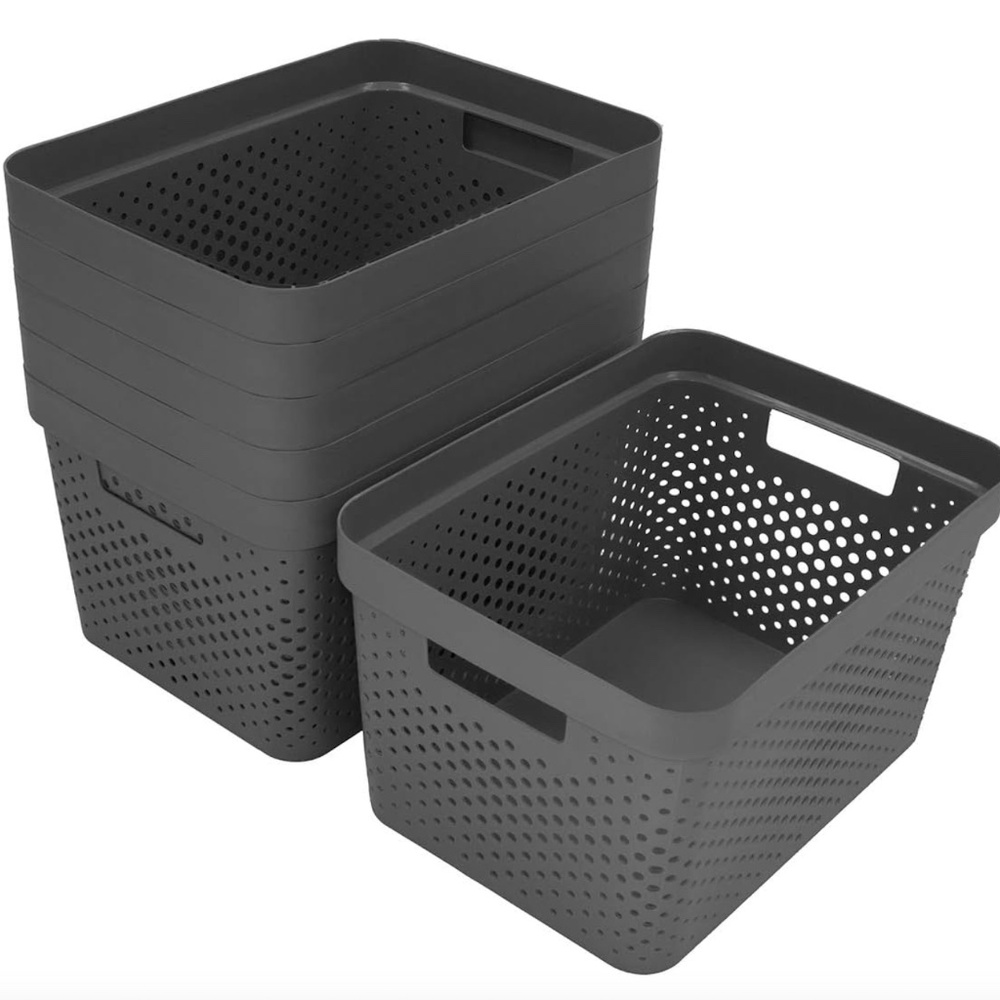 Set of 6 Glad Plastic Storage Basket Set Vented Bins Handles Organizer Boxes 4ga
